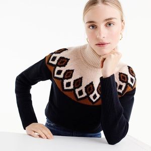 J. Crew navy and pink fair isle turtleneck sweater